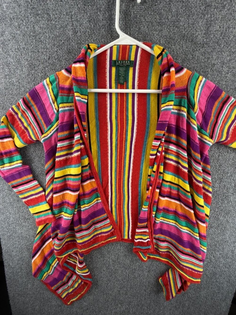 Lauren Ralph Lauren Linen Blend Open Rainbow Stripe Sweater Petite XS OVERSIZED